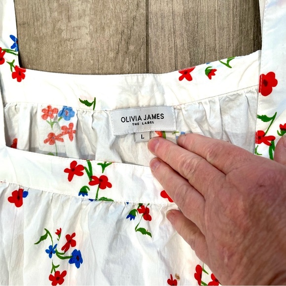 Olivia James the Label Sophie Dress Ruffle Square Neck Floral Size Large White - Picture 7 of 11